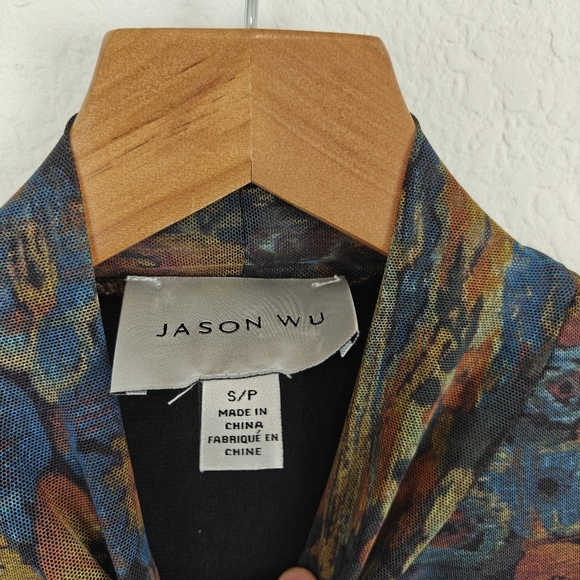 Jason Wu Women's Long Sleeve Knit Mesh Floral Printed Top Mock Neck Size Small - Picture 7 of 12